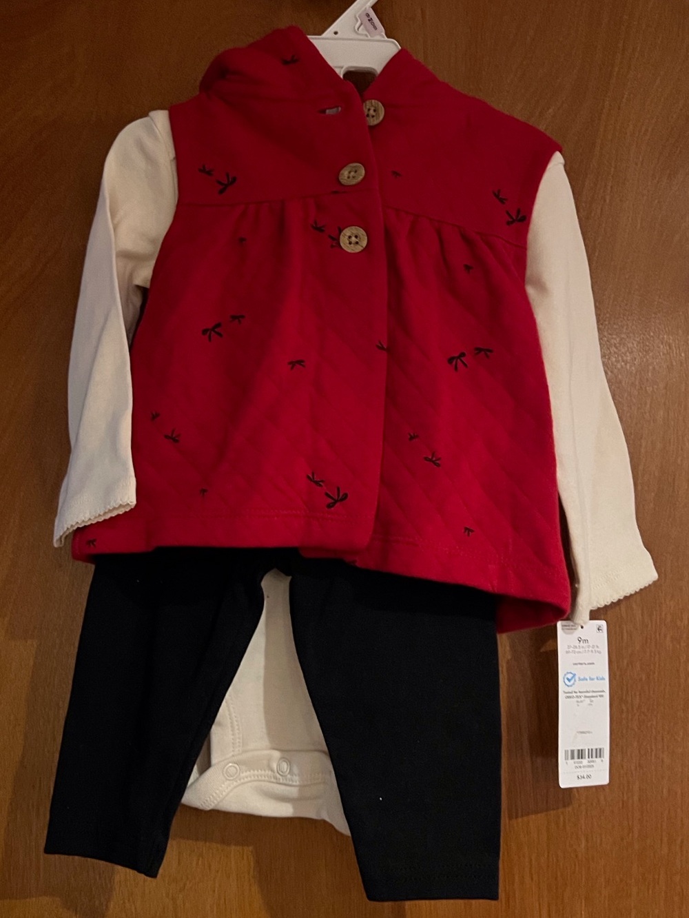 Carter's Red Vest with Cream Long-Sleeve and Black Leggings Set